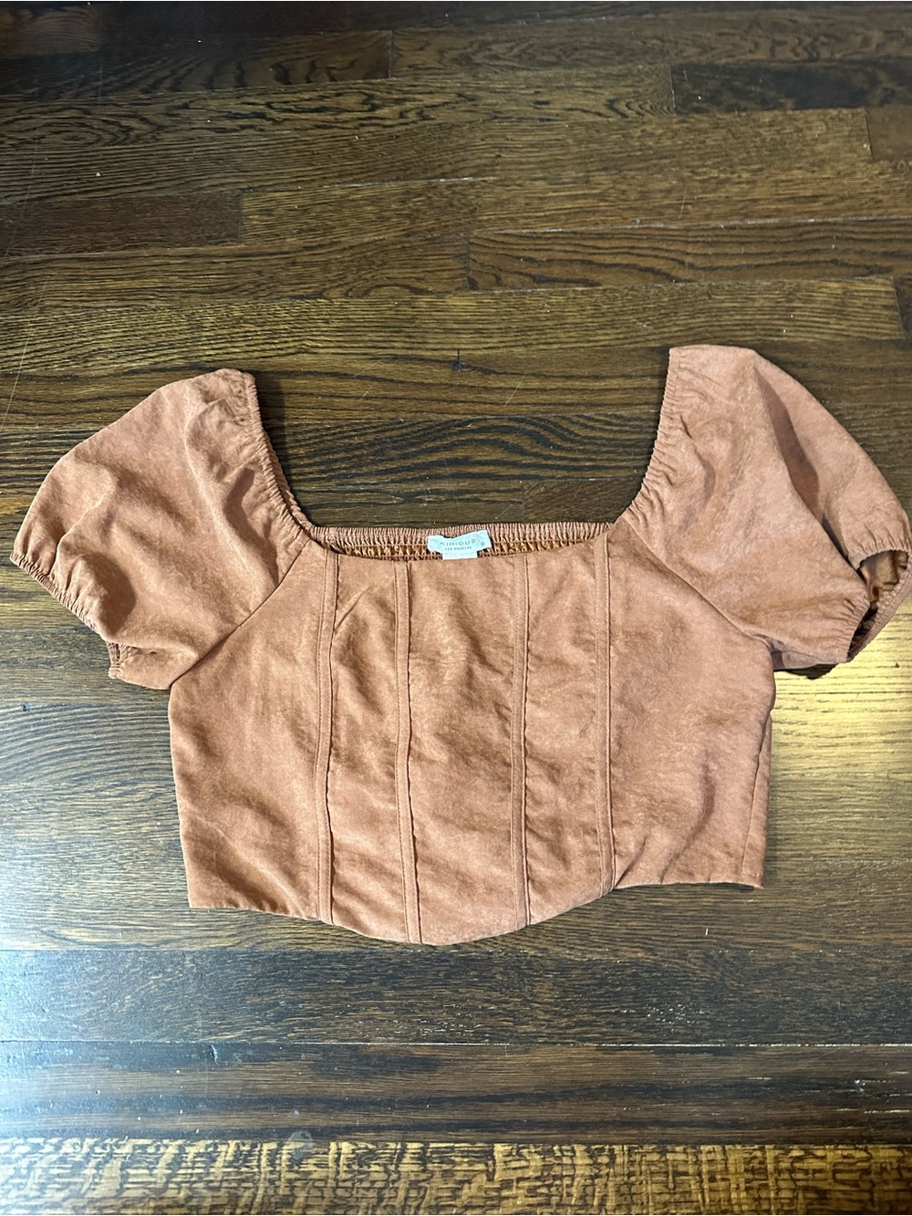 Kirious Rust-Orange Square Neck Puff Sleeve Crop Top